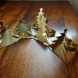 Vintage Shiny Gold Metall Weihnachtsbaum Serviettenring Halter - 5er Set