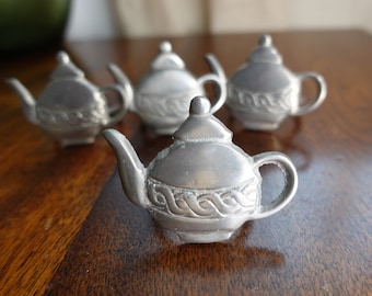 vintage pewter teapot napkin rings- set of 4