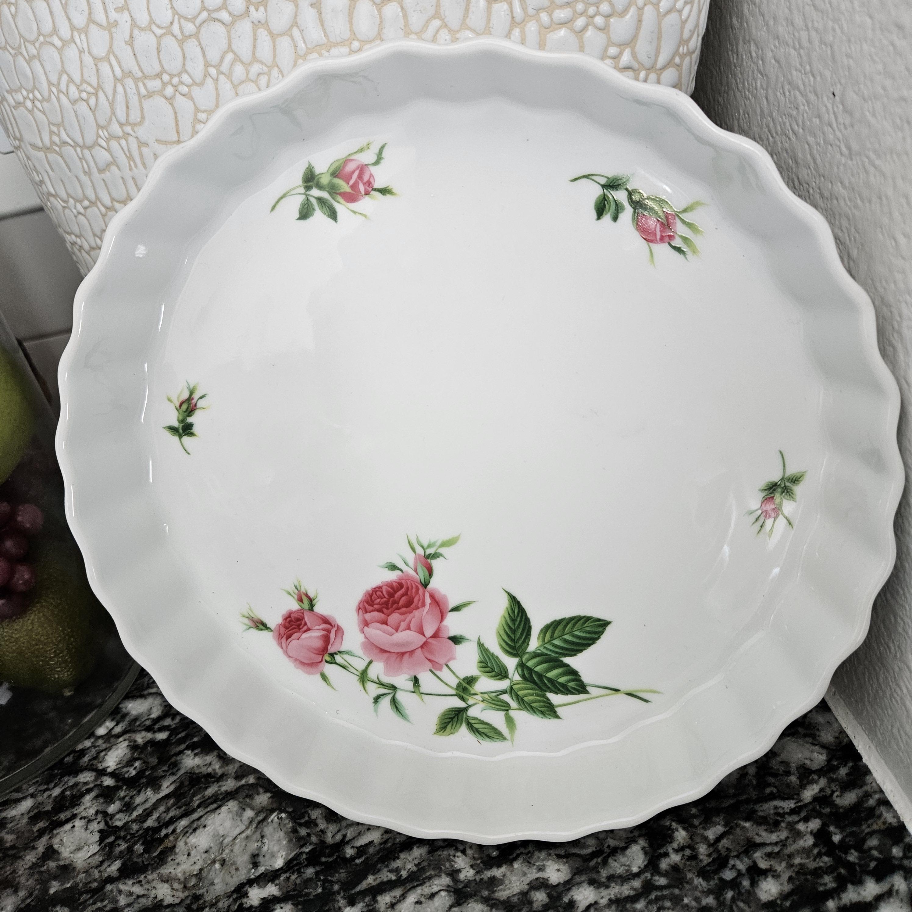 Christineholm Porcelain Rose Pattern Quiche, Tart, Pie Plate