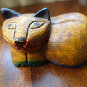 Vintage folk art wooden carved cat