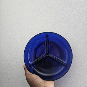 Cobalt blue glass Divided Dish 3 compartment plate serveware tablescape