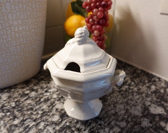 Red Cliff Ironstone Soup Tureen with Lid and Ladle Slot White Octagon