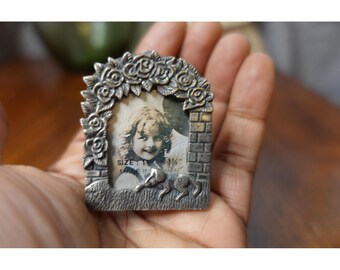 Vintage miniature pewter picture frame ornate dollhouse accessory