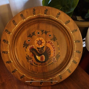 Vintage wooden folk art handpainted wall plate