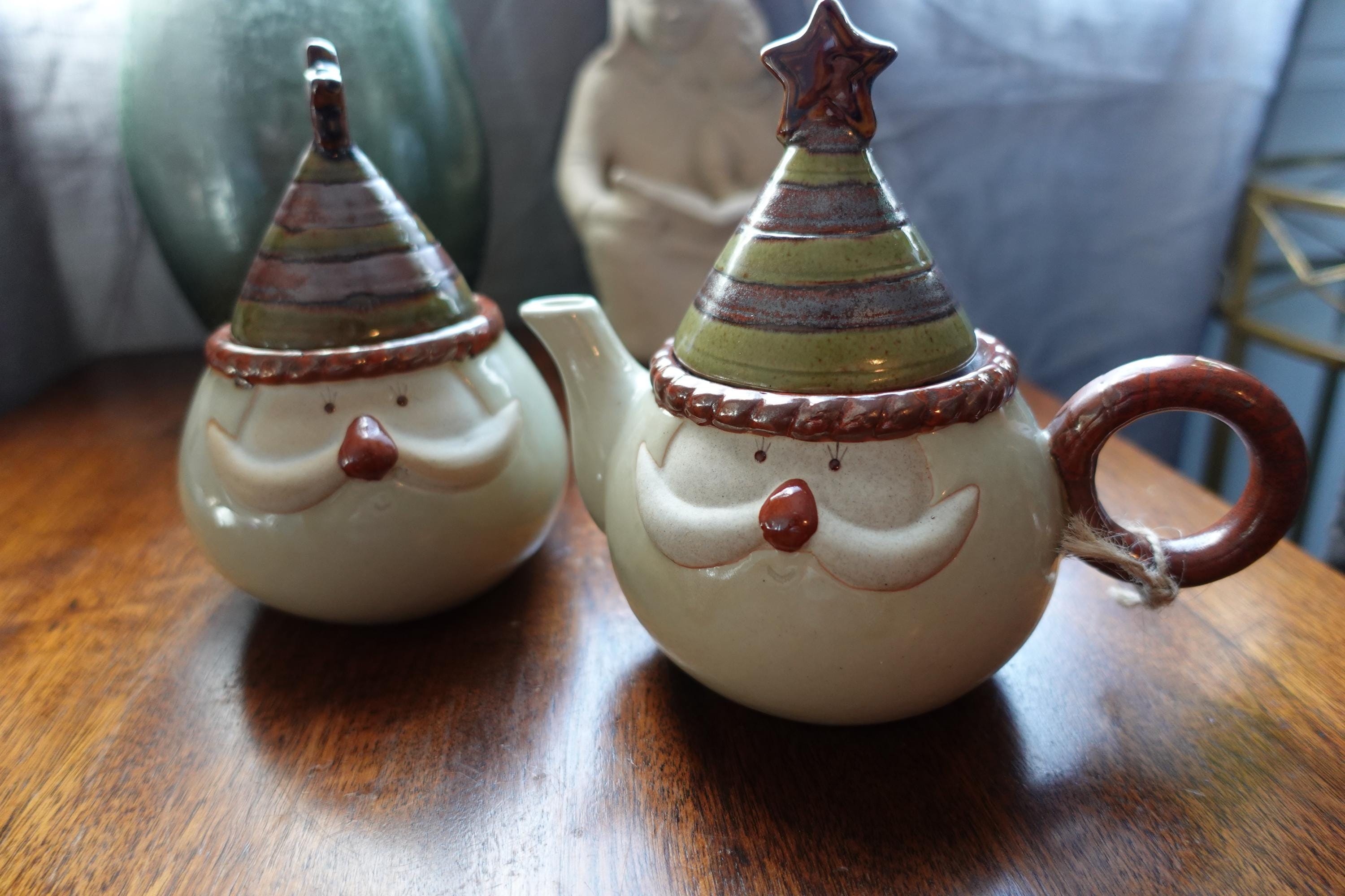 Transpac Dolomite Santa Sugar And Creamer Set - Nostalgic Ceramic Christmas Serving Pieces