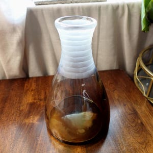 Vintage Mid Century handblown 2 tone amber brown glass vase with frosted ring neck