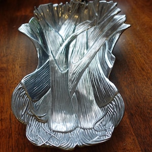 Vintage Fitz and Floyd pewter leeks dish serving tray