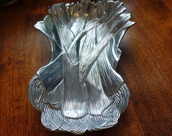 Vintage Fitz and Floyd pewter leeks dish serving tray