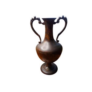 Vintage Metal Amphora Vase  Ornate Scroll Handles Made in India