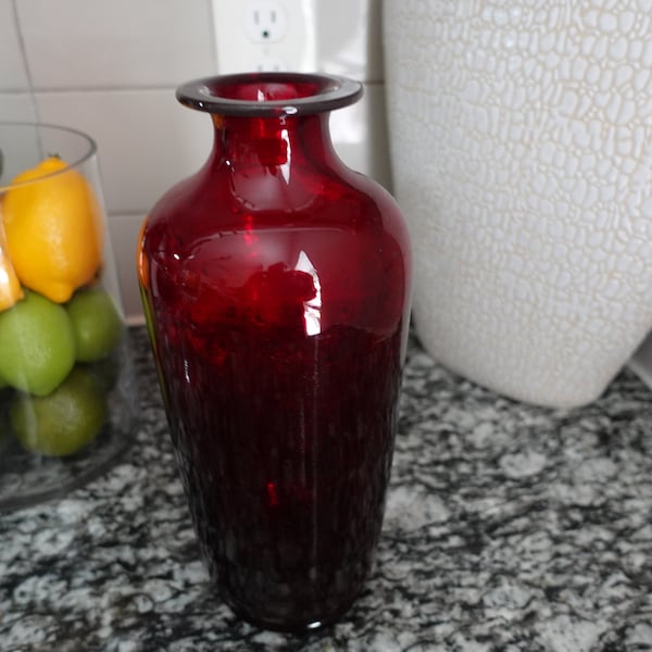 Vintage ruby red glass vase