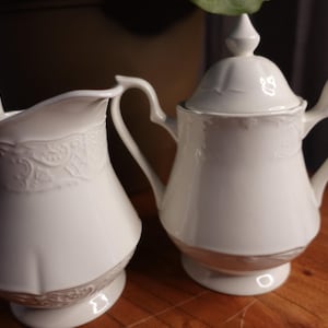 Vintage Creamer and Sugar Bowl Set Made in England Embossed Porcelain