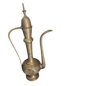 Massiv mässings tekanna Genie lampa kanna hög etsad utsmyckad