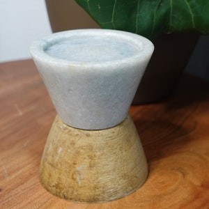 Vintage solid marble and wood candle holder