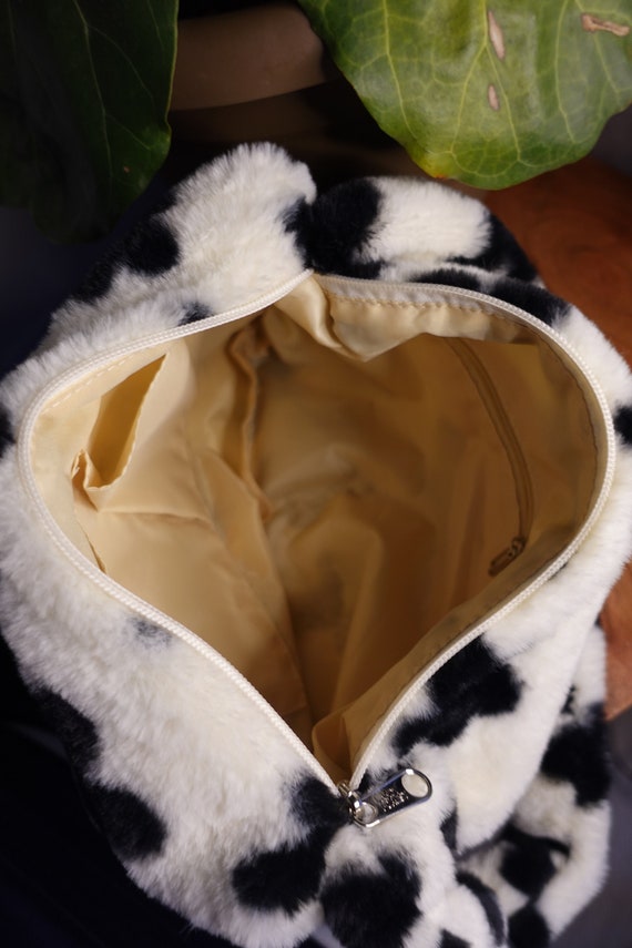 Black White Fuzzy Flower Print Shoulder Bag Plush Purse Cute