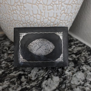Black Trinket Box Silver Inlay Decorative Jewelry Storage Keepsake Small
