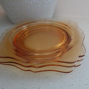 Vintage Amber Glass Dessert Plates Set of 3 Scalloped Edge Small Dishes
