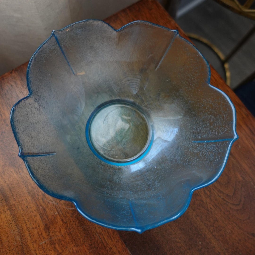 Textured Leaf Pattern Blue Glass Bowl 20x5cm