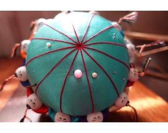 Vintage Asian art sewing Pin Cushion Sewing Accessory Craft room organizer