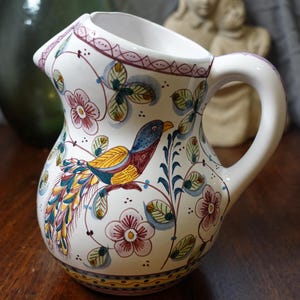 Vintage handpainted Estrela de Conimbriga Portugal ceramic pottery pitcher| artist signed and number