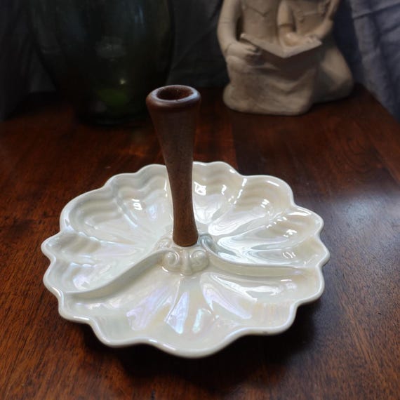 Vintage Maddux Ceramic Tidbit Tray: Iridescent Clam Shell With