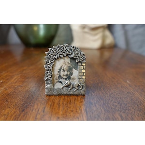 Vintage miniature pewter metal picture frame ornate