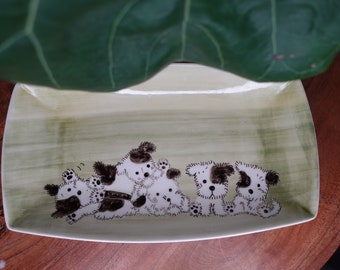 Bandeja de cerámica vintage para cachorros: plato decorativo para perros, bandeja decorativa para todo uso.