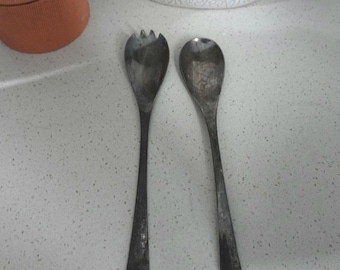 Vintage Silver-Plated England Spoon & Spork Set Serving Utensils