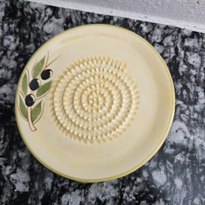 Hand Crafts Ceramic Grater Dish | Olive green mustard yellow garlic cheese table grater
