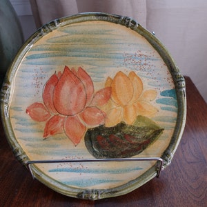 Vintage terracotta made in Italy ceramic decorative art lotus plate