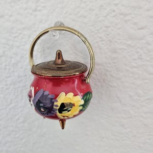 Mini Metal Red Hand Painted Cauldron Marked Made In England