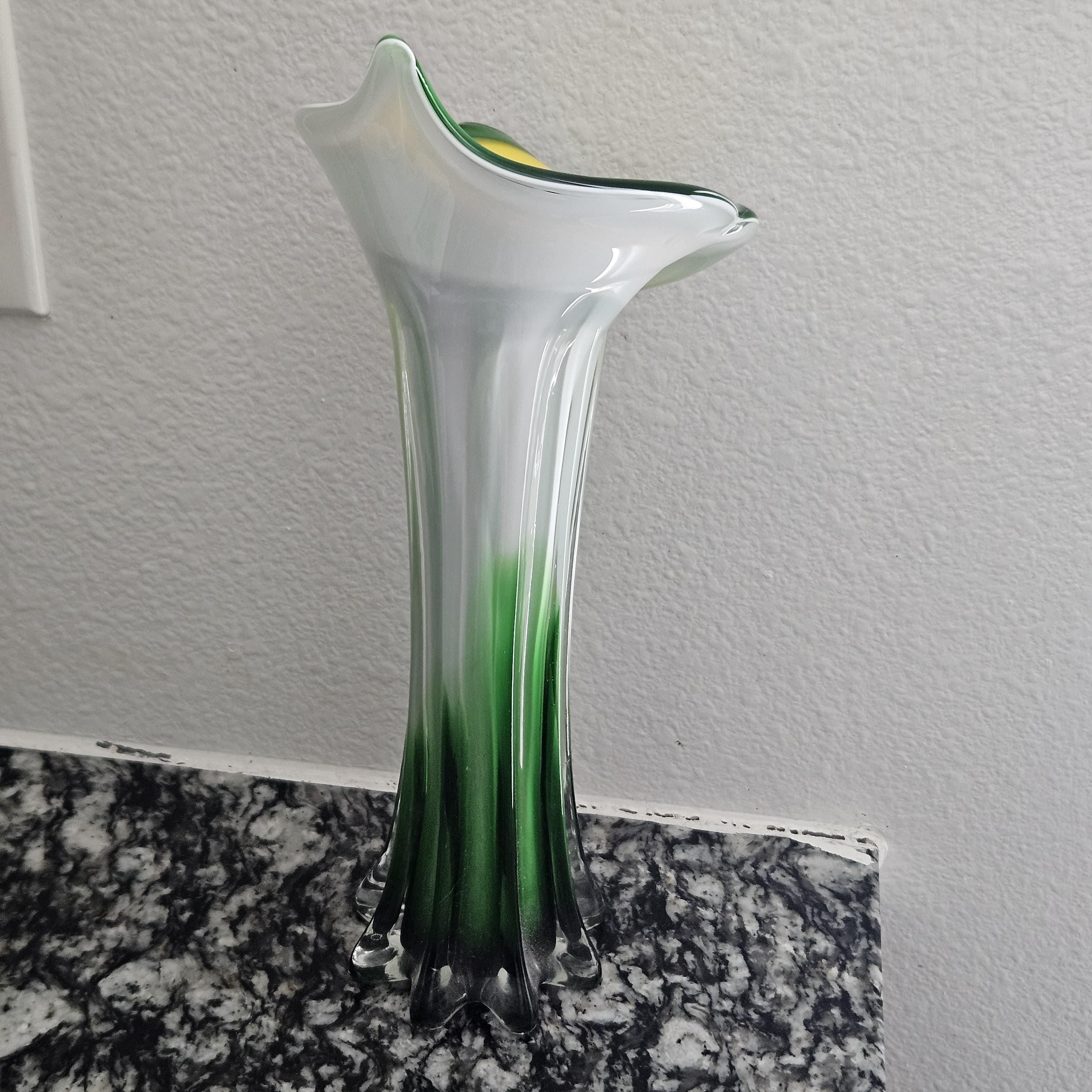 Vintage Art Glass Jack-in-the-pulpit Vase With Yellow, Green, and