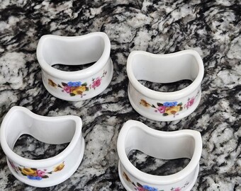 ヴィンテージ 4ピース 磁器 ナプキンリング セット 花柄 ローズ 花柄