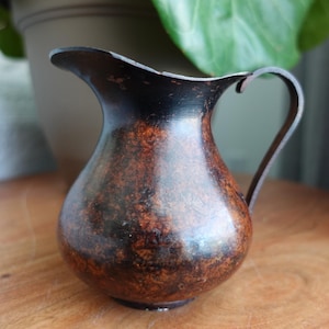 Vintage Copper Pitcher Vase Small Metal Jug Farmhouse Decor Brown
