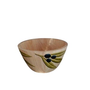Clay art Large vintage wooden Olive branch serving bowl 12 inches wide