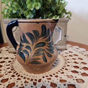 Japanese Ceramic Pitcher Small Floral Design Blue Handle