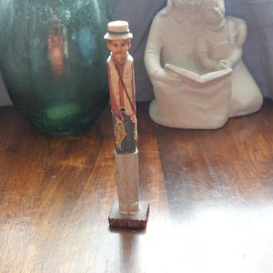 Vintage tall hand carved resin like fisherman statue- artist stamped&#39; Wang&#39;s 1993&#39;