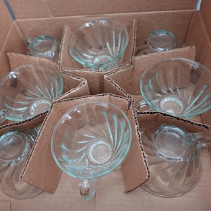 Vintage Anchor Clear Swirl Punch Cups with Handle - Set of 8