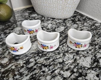 ヴィンテージ 4ピース 磁器 ナプキンリング セット 花柄 ローズ 花柄