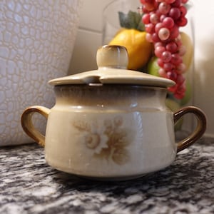 Vintage Denby England Stoneware double handle sugar bowl and lid