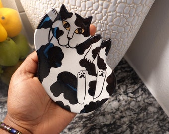 Cats by Nina Lyman black and white spoon rest/ trinket dish