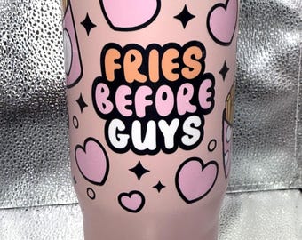 40 oz roze roestvrijstalen beker met handvat (friet voor jongens)