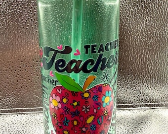 16 oz Teacher holografisch UV-DTF Libby-glas met bamboedeksel en bijpassend rietje