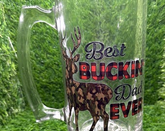 Glazen bierpul van 26,5 oz: Bucking Dad Ever – Camo Deer Design