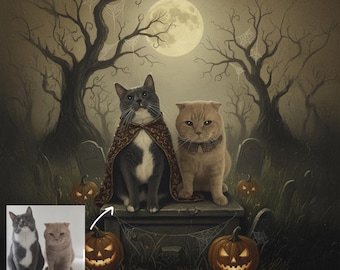 Retrato gótico de Halloween personalizado: Arte espeluznante para familias y mascotas