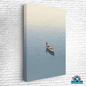 Lonely Man on the Lake Canvas Painting, Large Wall Hanging, Framed Canvas Wall Art, Canvas Wall Art, Canvas Room Decor, Housewarming Gifts