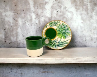 Ceramic Espresso Cup, Stoneware Mug, Green Handmade Espresso Cup Set, Gift For Coffee Lovers, Coffee Cup, Gift for Mother, Housewarming Gift