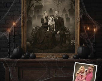 Custom Halloween Portrait from Photo, Gothic Family Art, Digital Download
