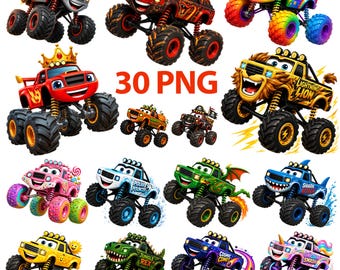 Monster Truck PNG Bundle, Kids Truck Clipart, Racing Vehicles (Digital Download)