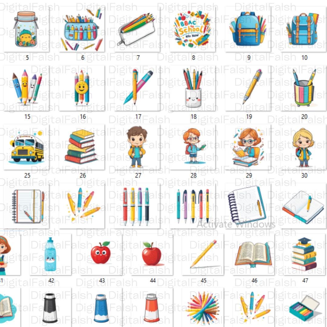 School Supplies Clipart Bundle: (60 PNG Files) Back to School, Teacher ...