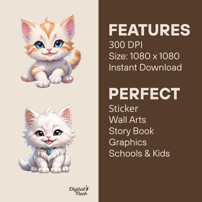 Cute Kawaii Cat Clipart PNG Bundle | Cats Clipart for Stickers, Kids ...